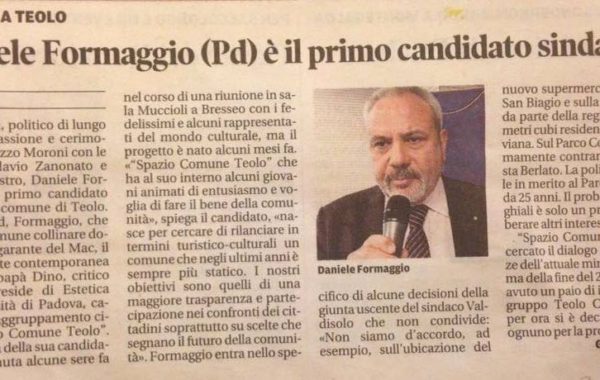 Formaggio è il primo candidato sindaco